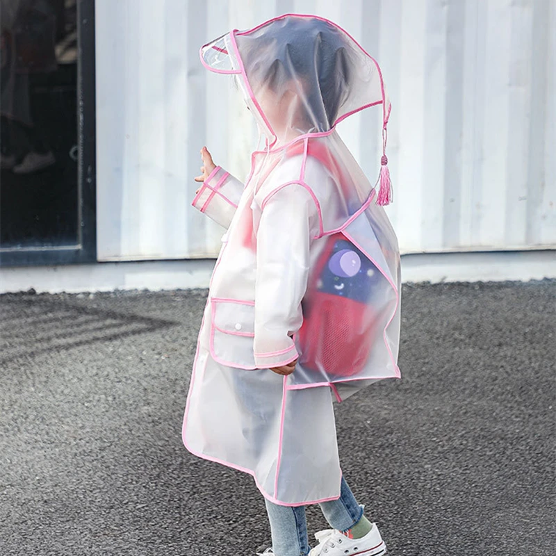 Fashion Children Transparent Eva Plastic Raincoat Poncho Boys Girls Travel Waterproof Rainwear Kids Can Hold Backpack