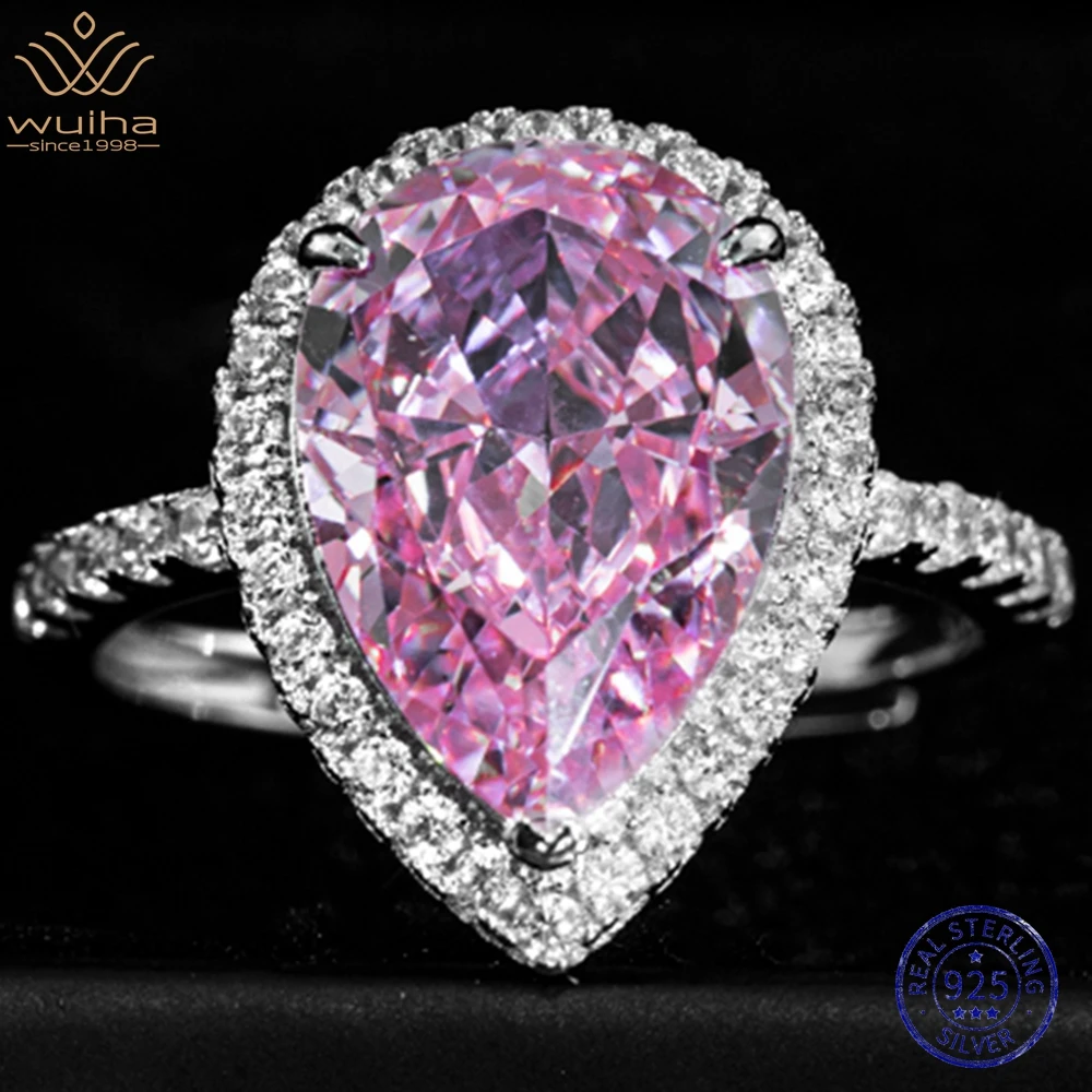 

WUIHA Real 925 Sterling Silver Crushed Ice Pear Cut 5CT Pink Sapphire Created Moissanite Diamonds Ring for Women Gifts Wholesale