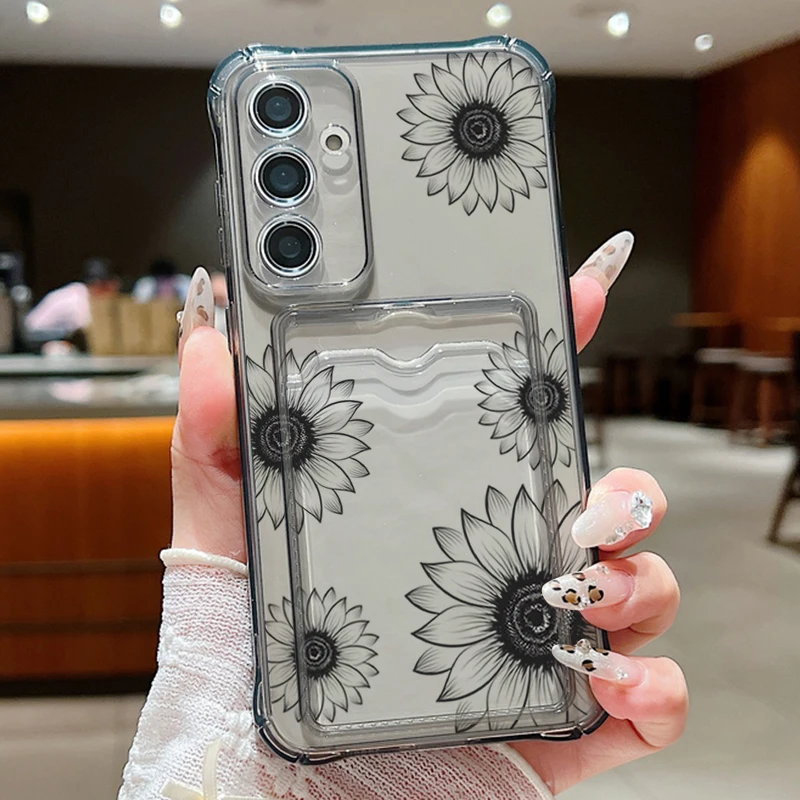 Sunflower Design Card Slot Phone Case with Enhanced Protection
