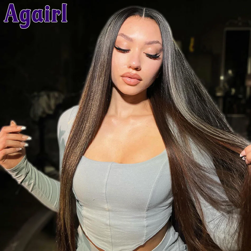 

34" Transparent 13x6 13X4 Lace Frontal Wig Highlight Blonde Glueless Colored Straight Human Hair Wigs PrePlucked 200% For Women