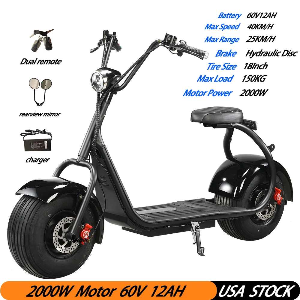 Citycoco Adults Electric Scooter 2000W Motor 60V12AH Removable