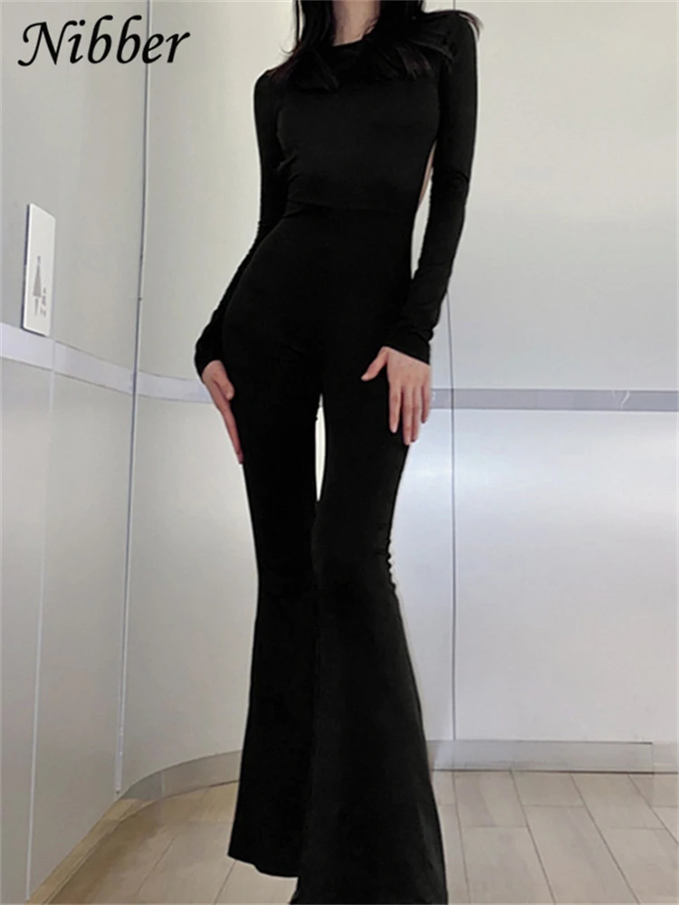 Nibber New Autumn Fashion Flared Jumpsuit Sexy Open-Back Hollow High Street For Temperament Women Street Daily Commuting Wear