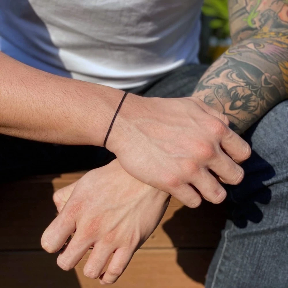 2pcs/set Black Cord Bracelet for Men String Adjustable Bracelets