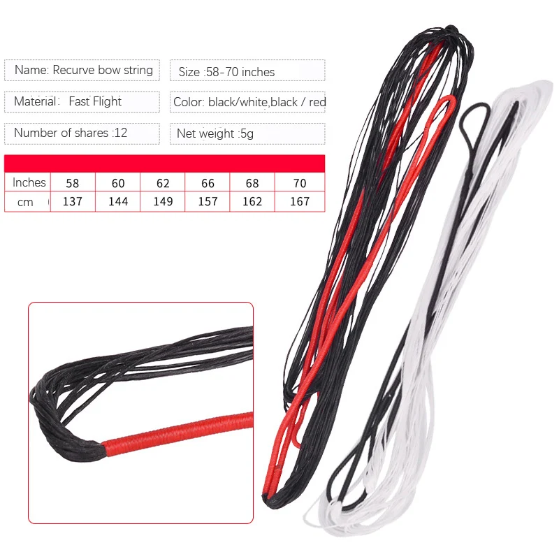 

1PCS 58/60/62/66/68/70 Inches Bow String 12 shares bowstring Accessory For Recurve Bow Archery Hunting Shooting