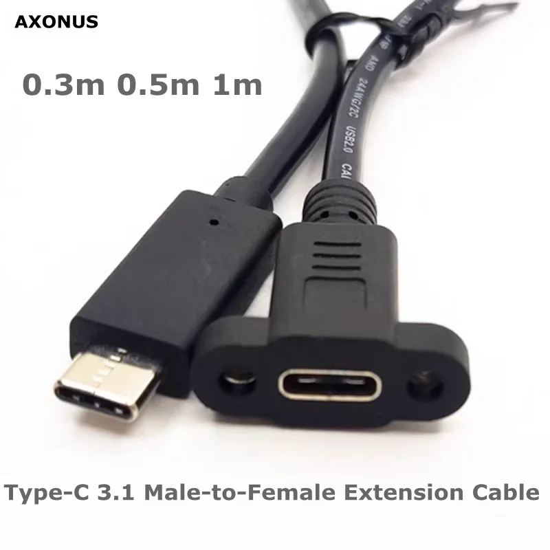 0.5m USB C Type-C 3.1 남성-여성 연장 케이블, 패널 장착 나사 구멍 간격 17mm, 기계적 설치용