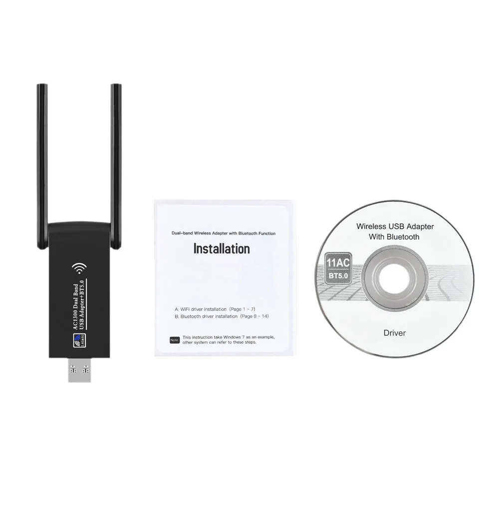 2in 1 와이파이 및 BT5.0 어댑터, 1300Mbps USB 3.0, 와이파이 및 BT 5.0 어댑터, 동글 듀얼 밴드 2.4G 및 5GHz 와이파이 5 네트워크 무선 WLAN Recei