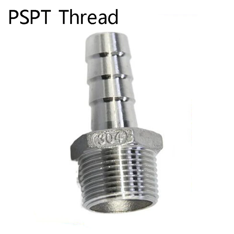 

5pieces Hose Tail Barb Splicer Straight Fitting 6/8/10/12mm Hose ID* 1/8"/1/4"/3/8" BSPT Male Thread Stainless Steel 304 Casting