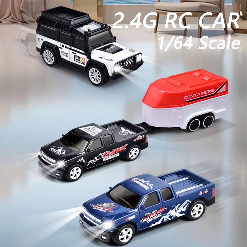 1/64 RC카 2.4G 4륜구동 레이싱 트럭 미니 무선 조종 드리프트 합금 트럭 자동차 라이트 오프로드 차량 어린이 남자아이 장난감 선물