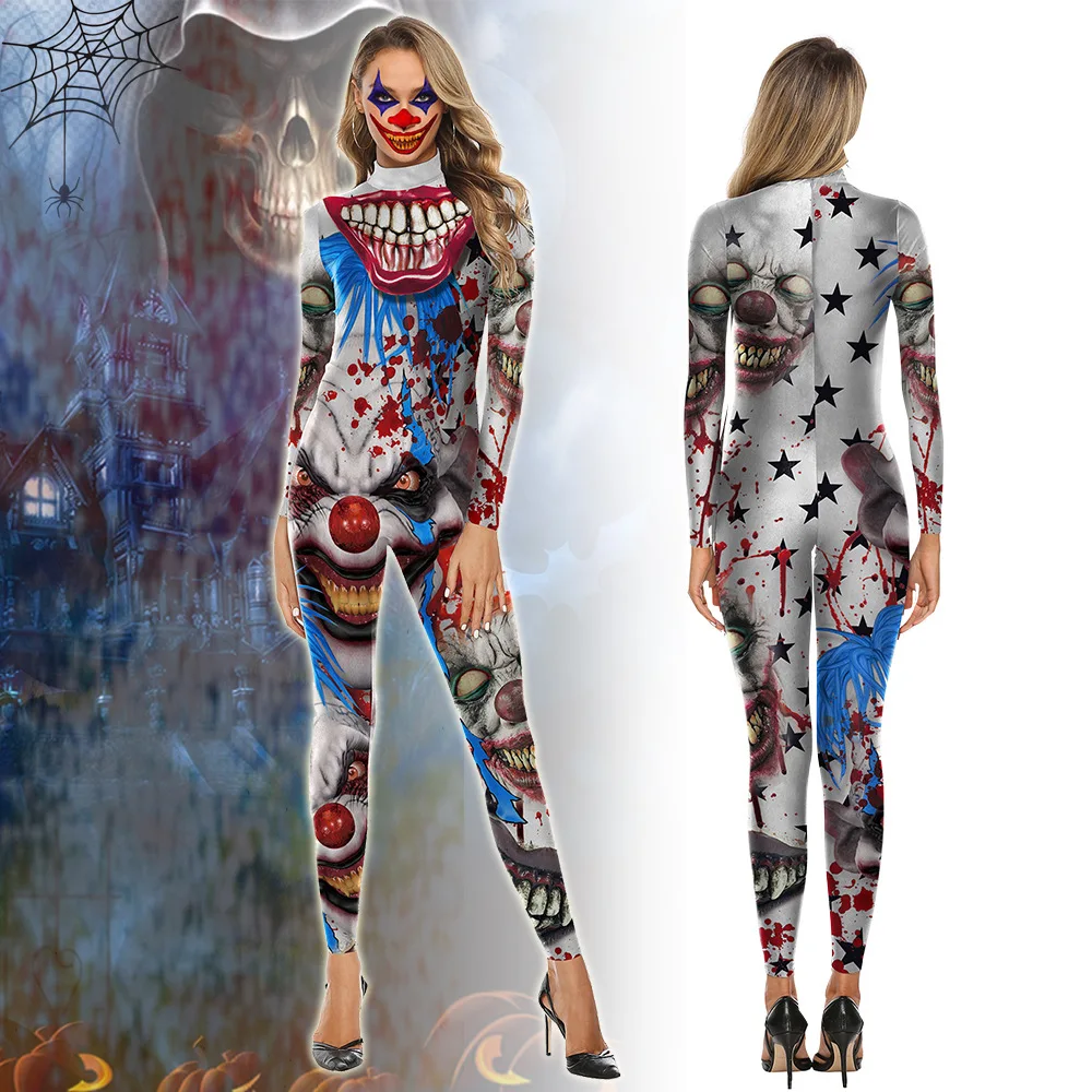 

Color Cosplayer Halloween Purim Carnival Costume Women and Men Joker Cosplay Bodysuit Movie Costume Clown Sexy Zentai Catsuits