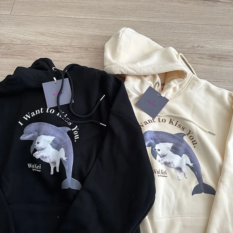 

WAIKEI YKSTUDIOS 2023 Autumn New Designer Clothing Dolphin Dog Print Hoodie Oversize Pullover Couple Top Harajuku Casual Hoodie