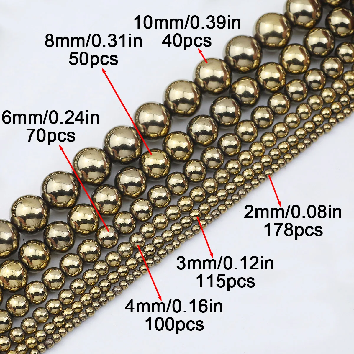 Silver Hematite Round Beads - 2-10mm Non-Magnetic Natural Stone for Jewelry Making, 15'' Strand