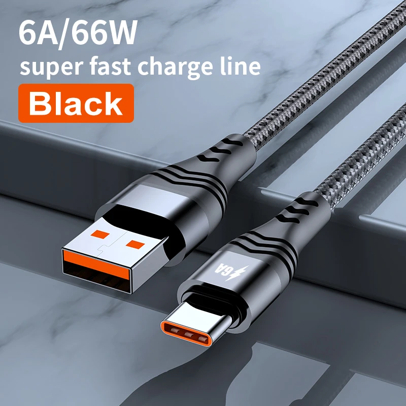 Type C 6A 66W Super Fast Charging Cable For Huawei Mate 40 Pro USB C Nylon Braided Data Line for Xiaomi Samsung OPPO 1/2/3M samsung phone charger cable Cables