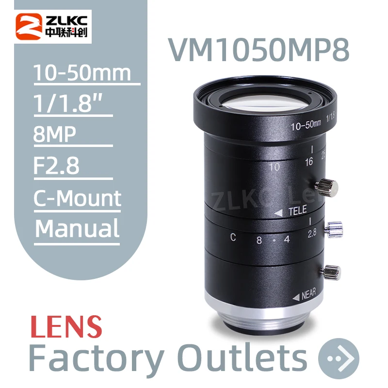 CCTV 8.0Megapixel HD 10-50mm Zoom Lens 1/1.8 Inch Manual Varifocal Iris F2.8 C Mount for Machine Vision Camera Low Distortion FA hd cctv lens 5 0mp c mount 35mm lens distortion manual iris machine vision lenses 2 3 f1 4 manual focus zoom its camera lens fa