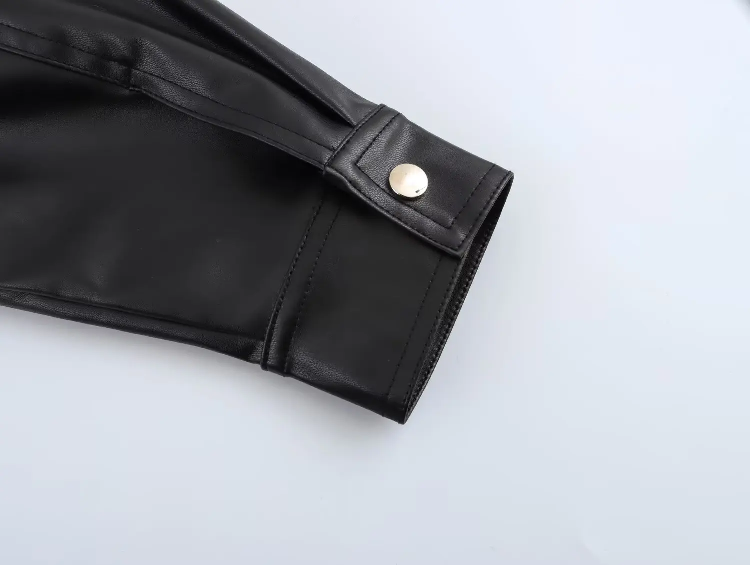 Leather Jackets Women's Black Coat Casual Loose Long Sleeve Tops Faux Jackets 2024 inszart Streetwear With Zipper Woman Jackets