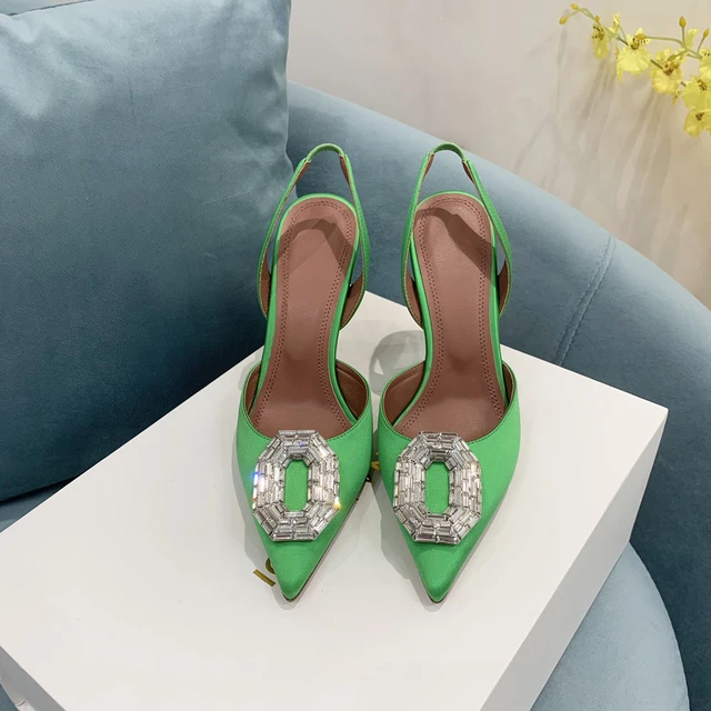 Zapatos de tacón con tira trasera de 105mm, calzado de seda, color verde,  Italia, Camelia, nueva temporada - AliExpress