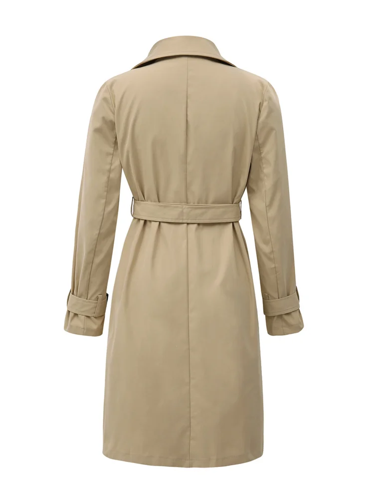 Women Fashion Long Trench Coats Solid Color Double-breasted Belted Windbreaker Fall Jackets Outerwear - 6