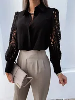 Women Elegant Solid Chiffon Blouse Spring Summer Casual Long Sleeve V Neck Loose Shirt Office Lady Tunics Oversized Tops2024 - Image 3