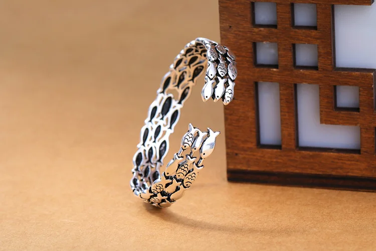 Neue Atmosphäre Fisch Retro Schmuck Armbänder Exquisite 925 Sterling Silber Kreative Nette Fisch Gruppe Thai Silber Armreifen SL019 – Detail 5