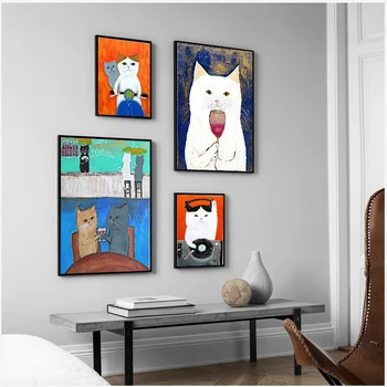 만화 고양이 포스터 및 인쇄물 캔버스 유화, 거실 어린이 침실 보육원, Cuadros 홈 장식, 벽 예술 그림