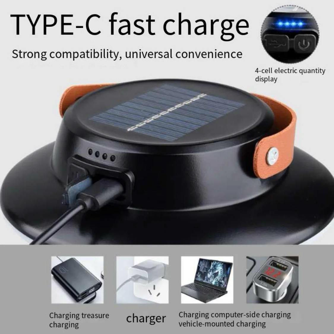 Solar LED Camping Light Horse Lantern Type-C Charging Portable Lantern Hanging Emergency Lighting Fishing Flashlight Night Light