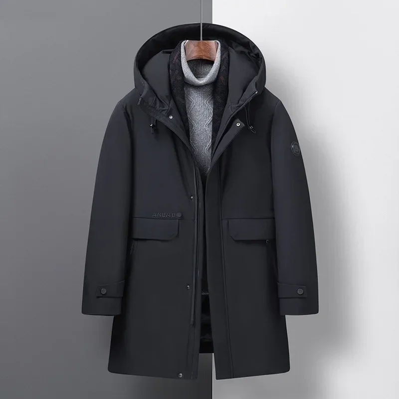 

Пуховик мужской, зима 2023, новая Универсальная модная куртка средней длины со съемным шарфом