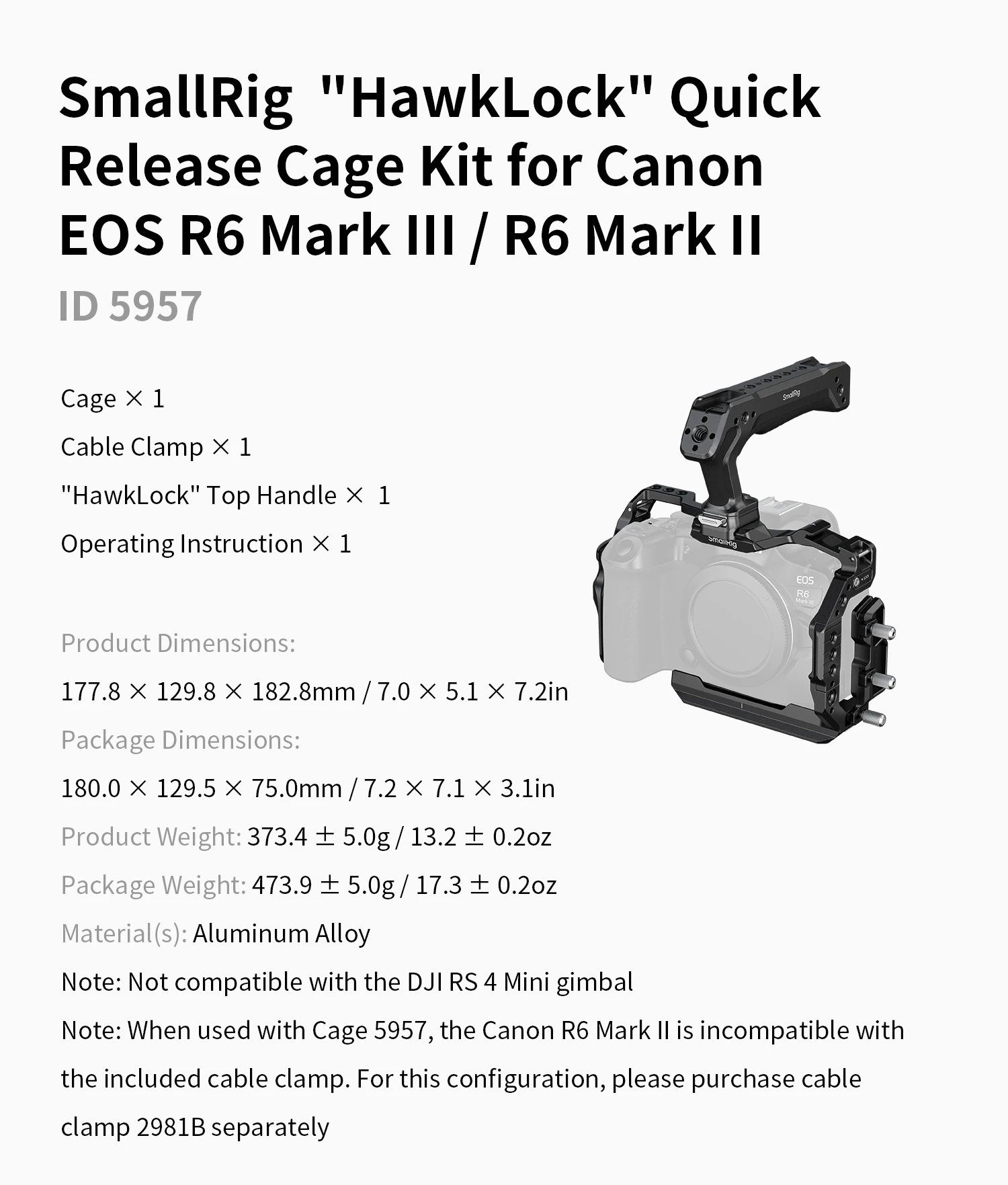 SmallRig R6 Mark III „HawkLock“ Schnellwechselkäfig für Canon EOS R6 Mark III / R6 Mark II, mit Arca-Swiss Schnellwechselplatte – Detail 15