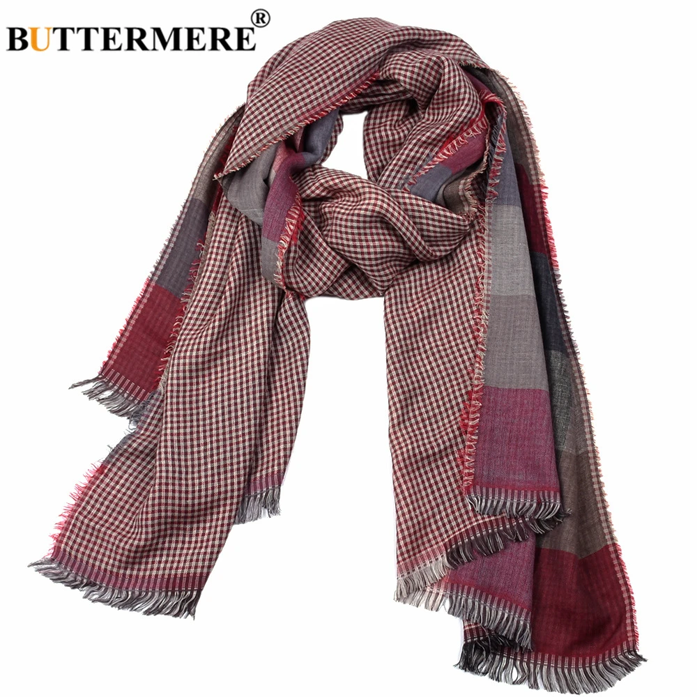 wool scarf mens BUTTERMERE Men Scarf Plaid Double-Sided British Style Scarf for Men Red Purple Blue Long Mens Scarves Autumn Winter Accessories head scarves for men