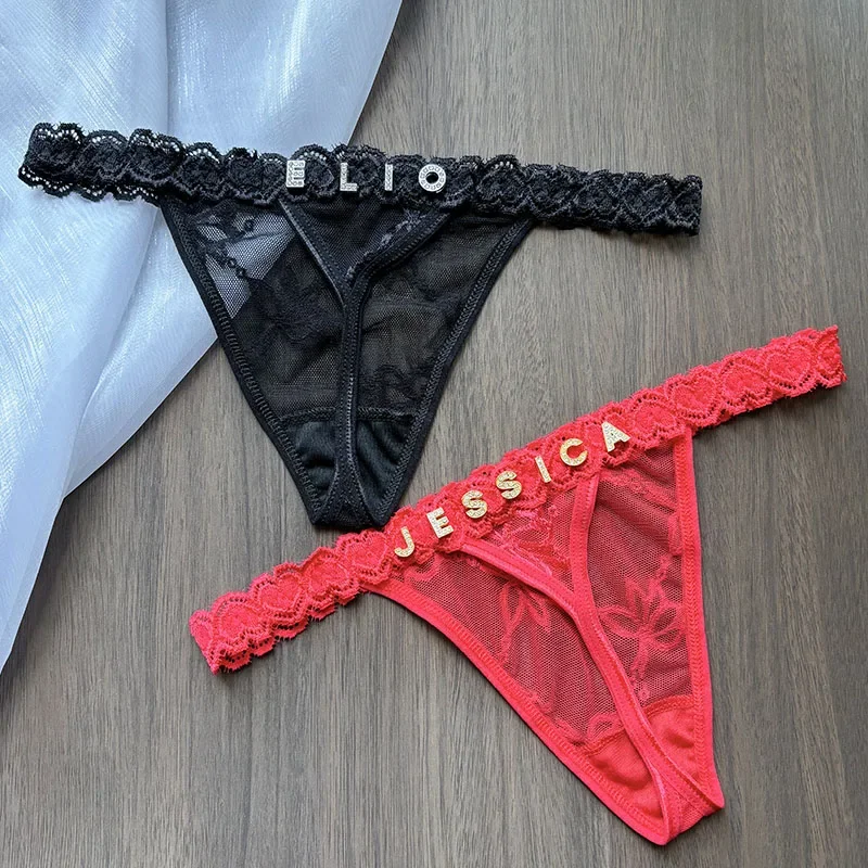 Isabella Custom Name Crystal Letter Thong Lace Bikini 1