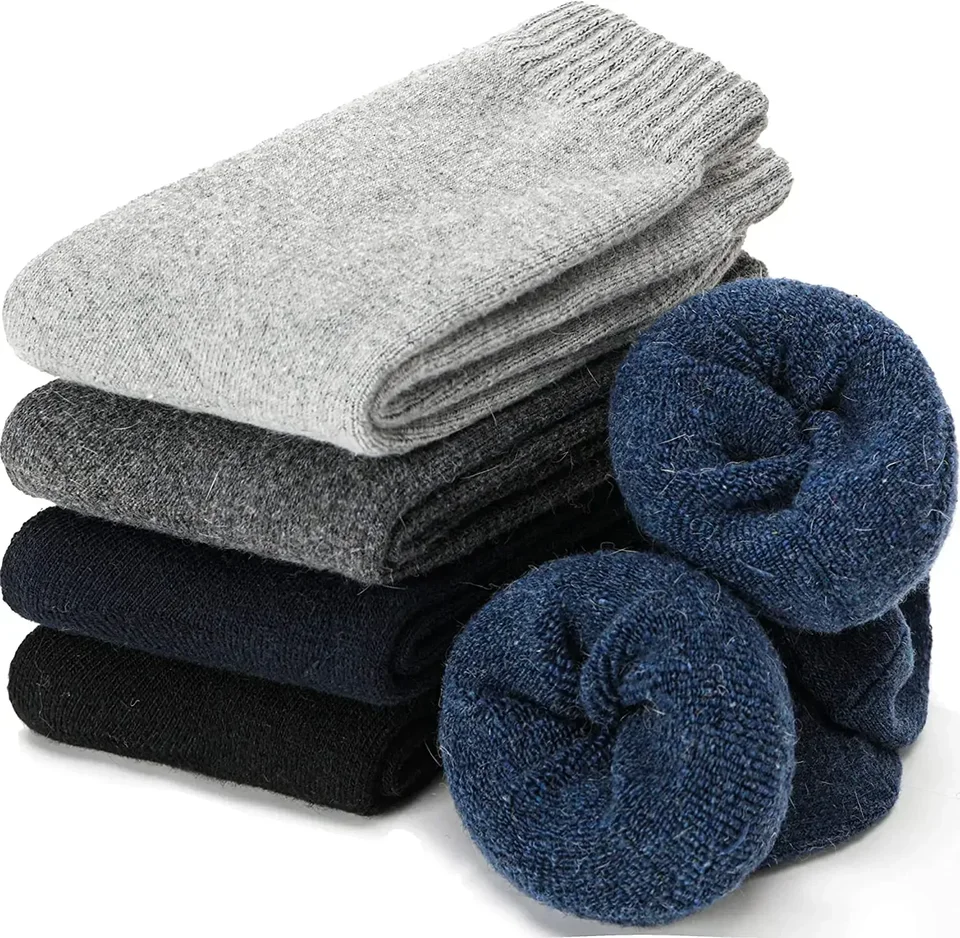 Meias De Lã Merino Masculinas - 5 Pares, Inverno, Multicoloridas