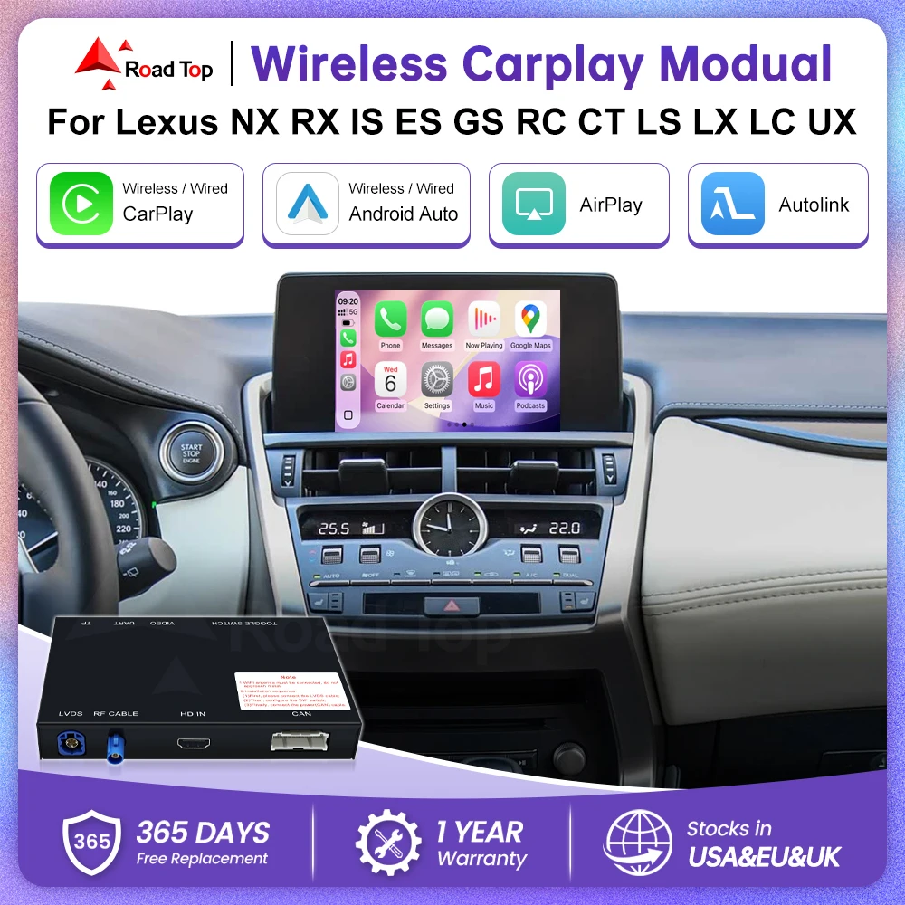 Kabelloses CarPlay Android Auto für Lexus NX RX IS ES GS RC CT LS LX LC UX GX 2014-2019 mit Mirror Link Airplay-Unterstützung Kamera Auto-Player