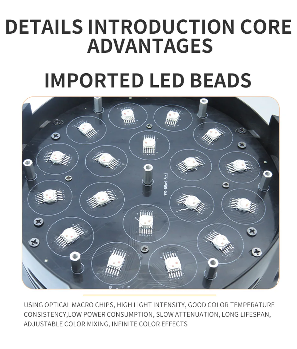 High Power 18Pcs Par Light DMX Full Color Par Light 200W Stage Wash Ambient Ligh