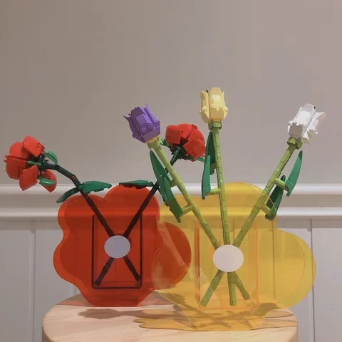 

Innovative Colorful Floral Arrangement Cute Acrylic Vase Decorative Flower Container Table Decoration Birthday Gift