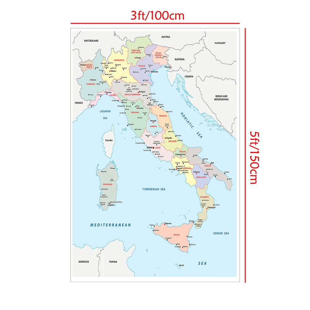 The Italy Map In Italian Large Wall Poster Non-woven Canvas Painting Classroom Home Decor School Office Supplies 100*150 cm