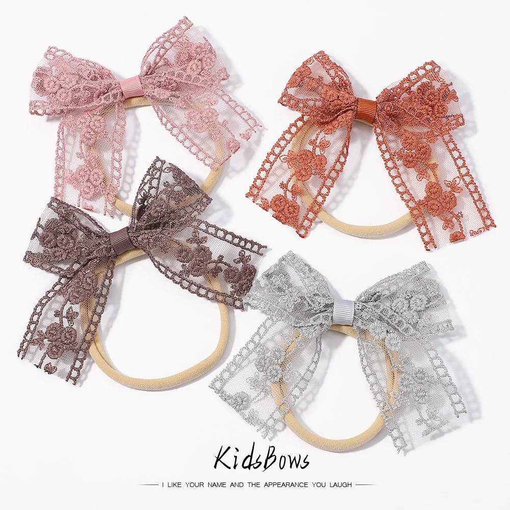

1pcs Boutique Lace Bows Nylon Headband for Girls Newborn Baby Elastic Soft Hair Band Kids New Hair Accessories Headwear Gift