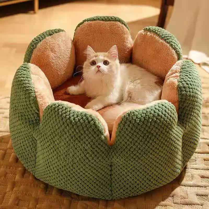 

Cat Bed Petal-shaped Dog Beds Kennel Winter Warm Kitten House Soft Plush Round Basket Fluffy Puppy Cushion Mat Pet Suppiles