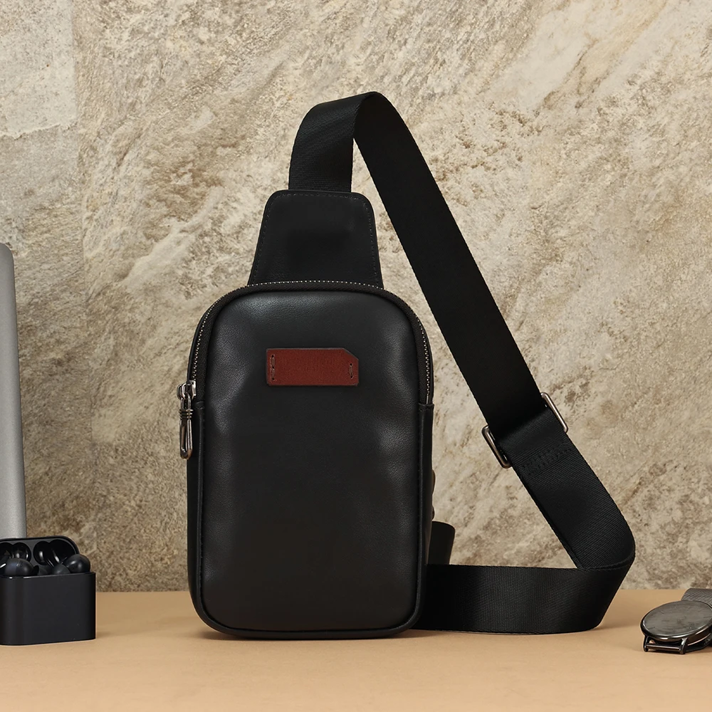 Portable Casual Men's Shoulder Bag Fashion Crossbody Chest Bag Genuine Leather Trend  Chest Bag For Men  New Style