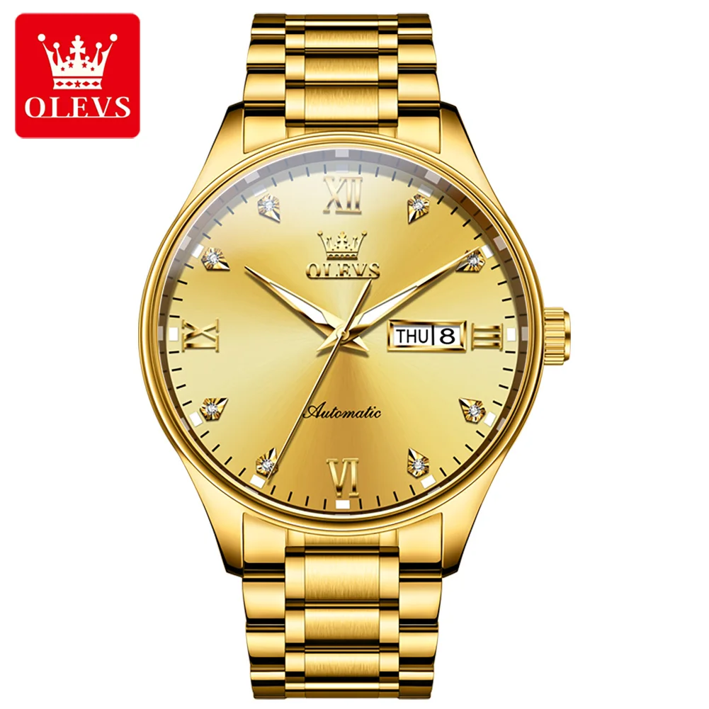 OLEVSGoldMensWatchesAutomaticMechanicalLuxuryDiamondWatchstrap