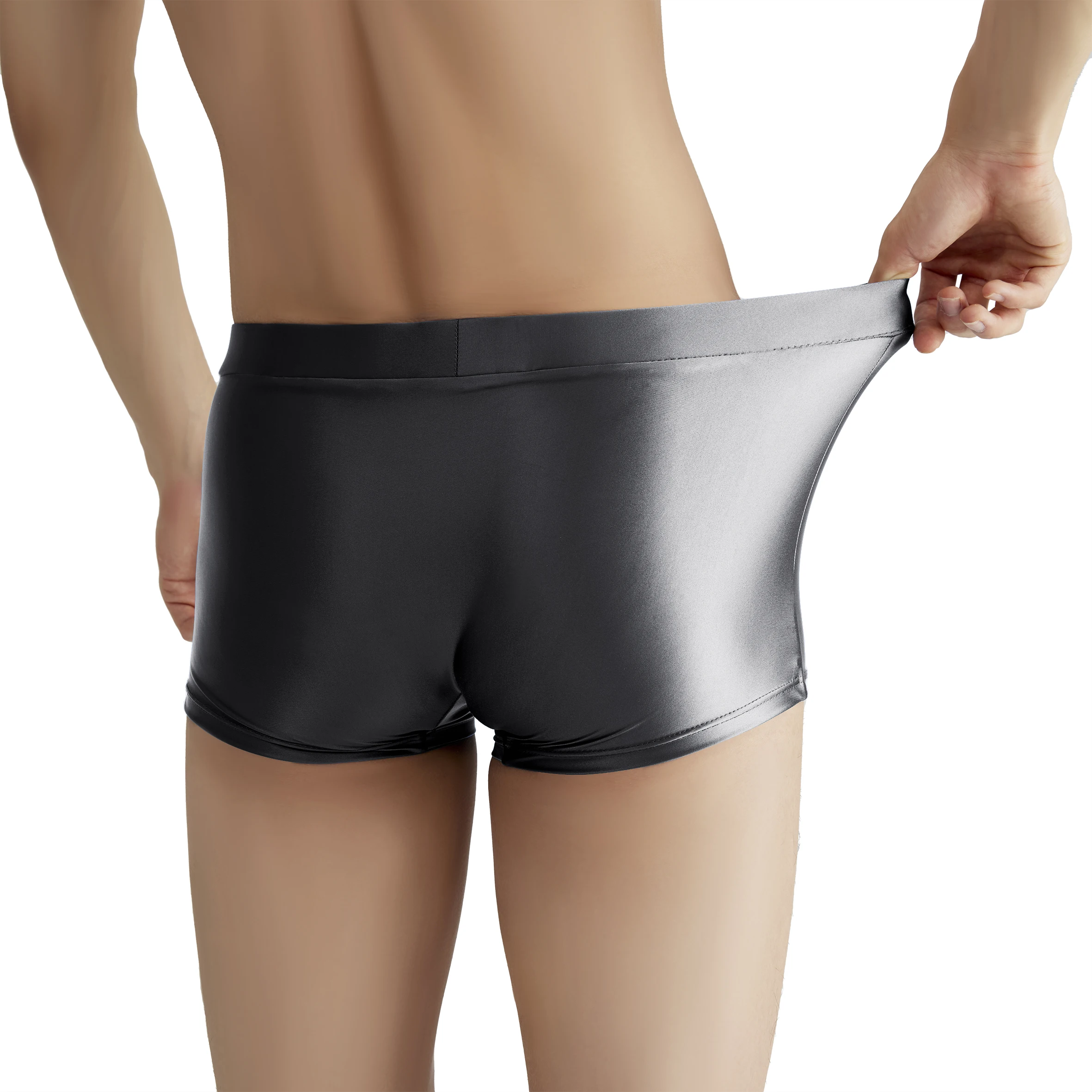 Solid Color Boxer Briefs Oil Shiny Glossy Gym Shorts Leggings