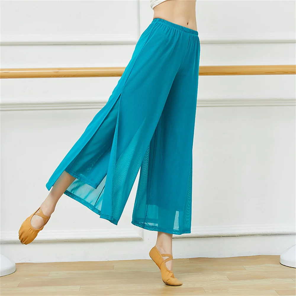 Fashion New Pants Woman Sport Pants Fitness Pants Wide Leg Pants Double Layers Mesh Dance Pants Adult Long Pants Women Clothing