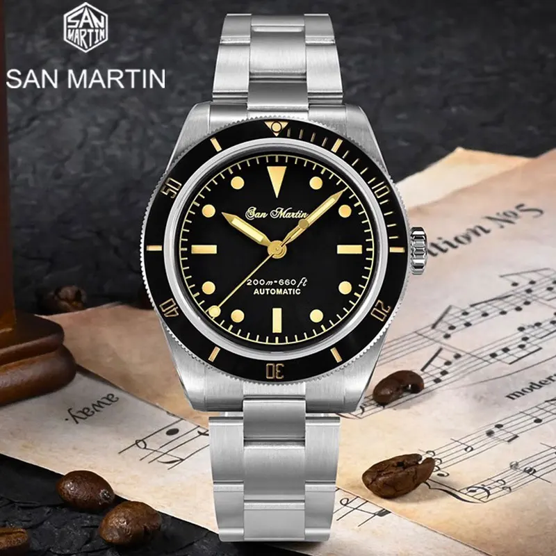 

San Martin 38mm 6200 Diver Watch For Men Timepiece NH35 Automatic On The Fly Adjust Clasp Sapphire BGW-9 Luminous 20Bar SN0004GA