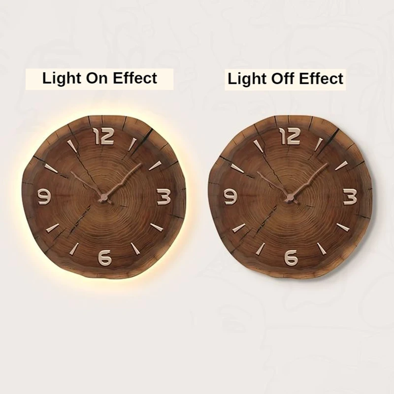 Wooden tree cross section Led Wall Clocks A-With Lamp  