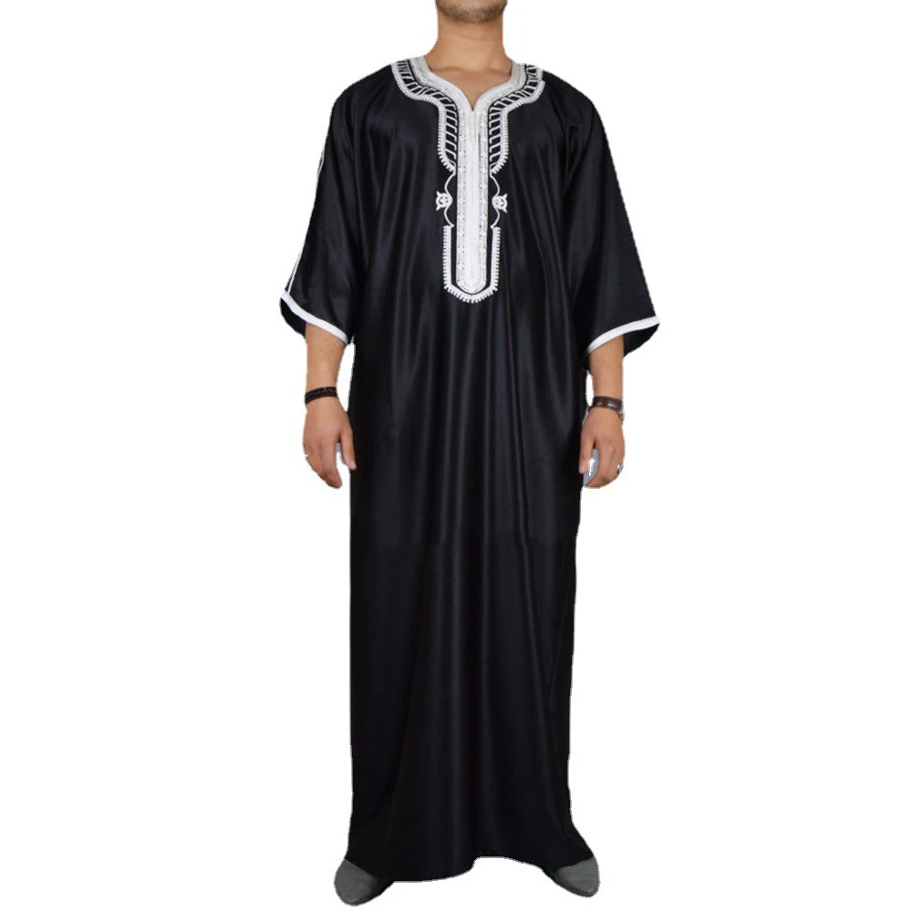 이슬람 패션 남자 Jubba Thobes 아랍어 파키스탄 두바이 Kaftan 아바야 가운 이슬람 의류 사우디 아라비아 블랙 롱 블라우스 드레스