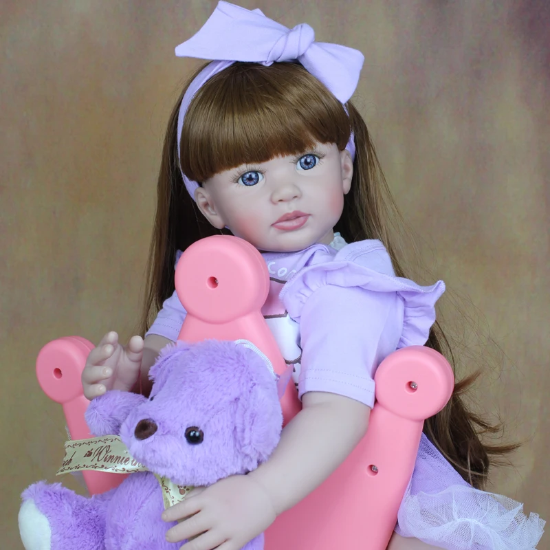60 CM Soft Silicone Baby Reborn Doll Cloth Body 24 Inch Princess Toddler Long Hair Bebe Lovely Kid Birthday Gift Play HouseToy 5
