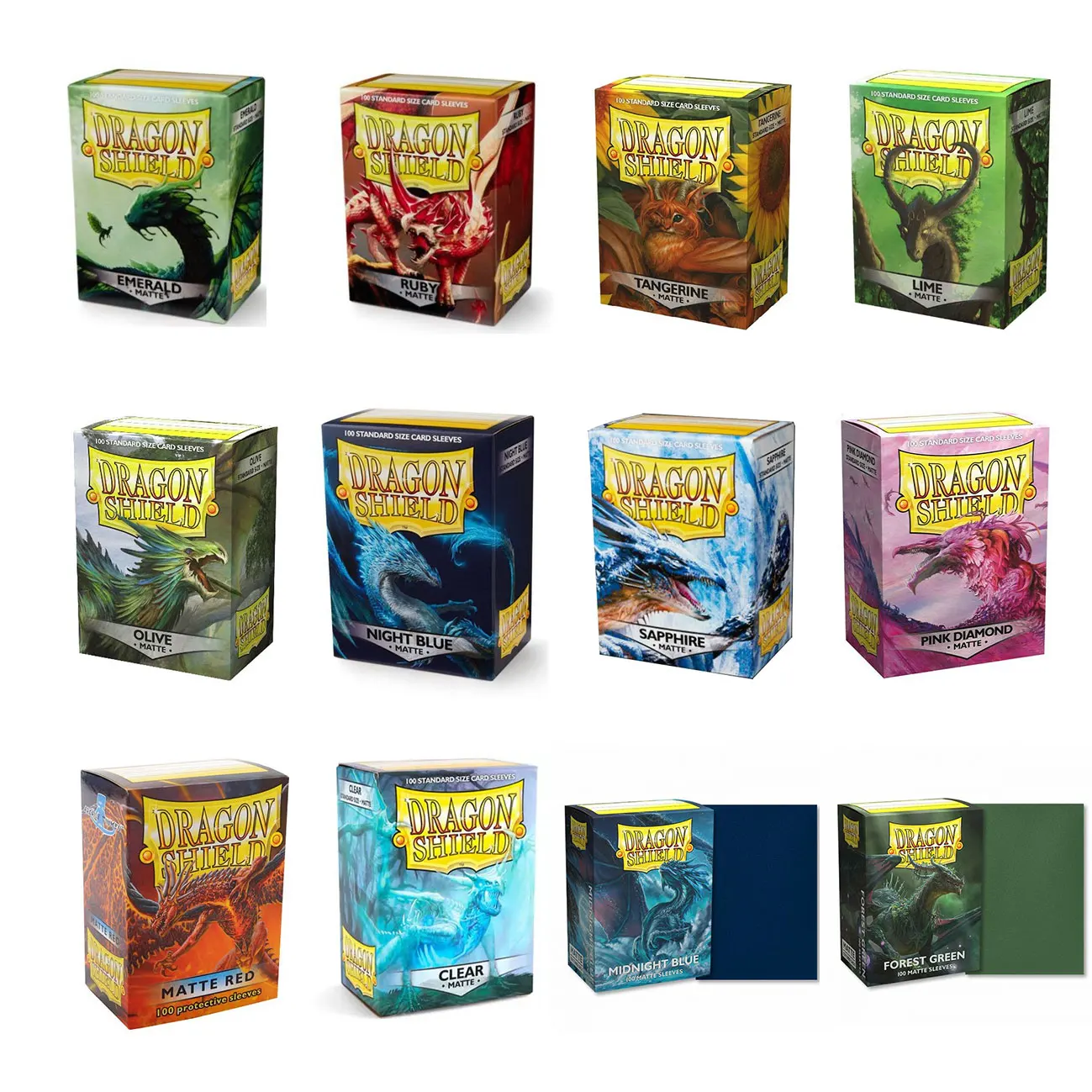

100 PCS/BOX Colorful Matte Cards Sleeves Denmark Dragon Shield Cards Cover Cards Protector for Magic PKM/Star Reals Board Games
