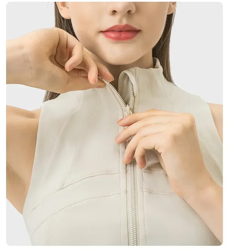 Lemon Spring/Summer New High Collar Anti Glare Zipper Vest H-shaped Beauty Back Yoga Dress Women's Mesh Breathable Fitness Vest
