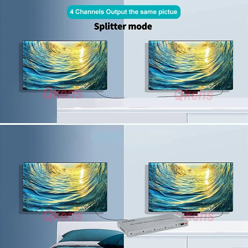 HDMI 2.0 4x4 Matrix Swticher Splitter 4K 60Hz 4 in 4 Out Video Distributor with Audio IR Remote RS232 HDCP 2.2 DIP hdmi splitter