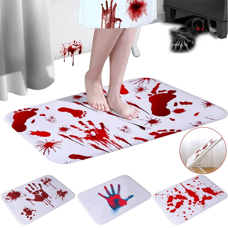Halloween Style Soft Rug Decoration Polyester Horror Blood Footprints Halloween Home Non slip Mat Bathroom Carpets Toilet Rug