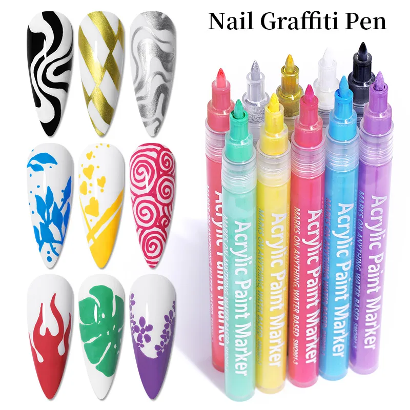 1pc Nail Art Graffiti Pen Gold/Black/white 10 Colors Quick Drying Liner Gel Nail Pen Colorful Painting Marker DIY Drawing Liner 4
