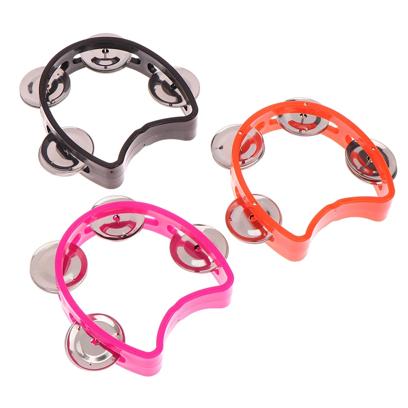 Hand Tambourine Metal Bells Plastic Rattle Ball Percussion Kids Game Toy Musical Instrument