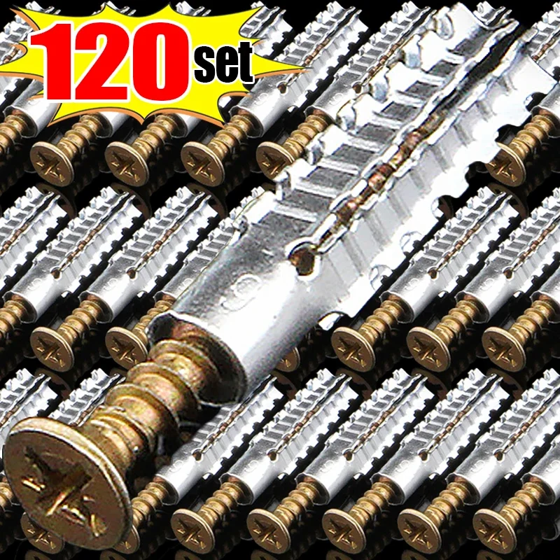 120/10set Serrated Steel Metal Expansion Tube Pipe Home Improvement Wall Anchor New Self Tapping Screw Drilling Plug Bolt Anchor